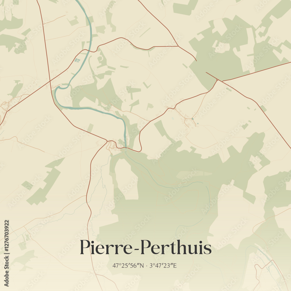 Obraz premium Vintage map of Pierre-Perthuis, France.