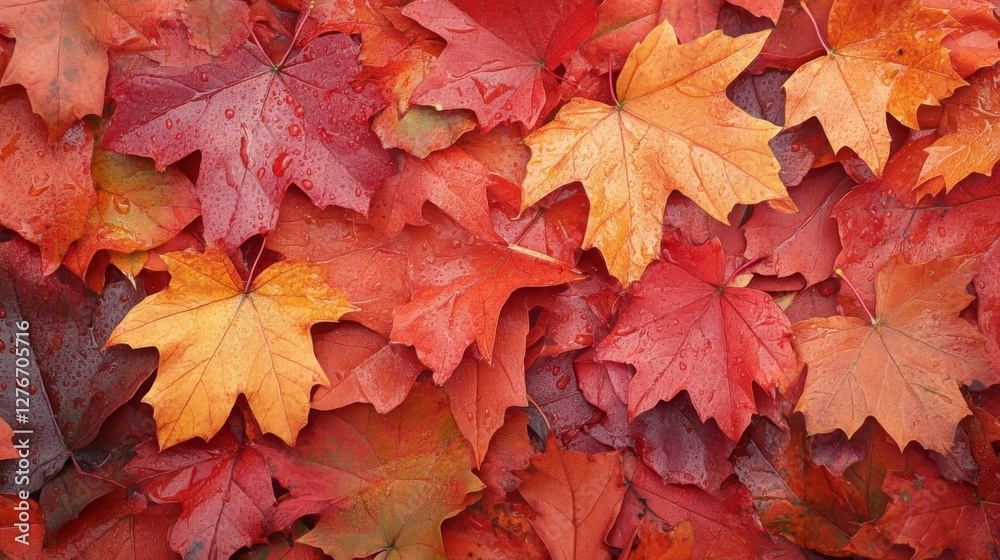 Autumn Maple Leaves Wet With Dew Autumn Maple Leaves Wet With Dew