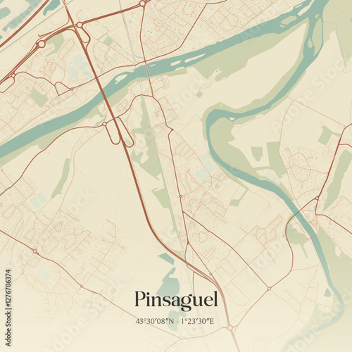 Vintage map of Pinsaguel, France.