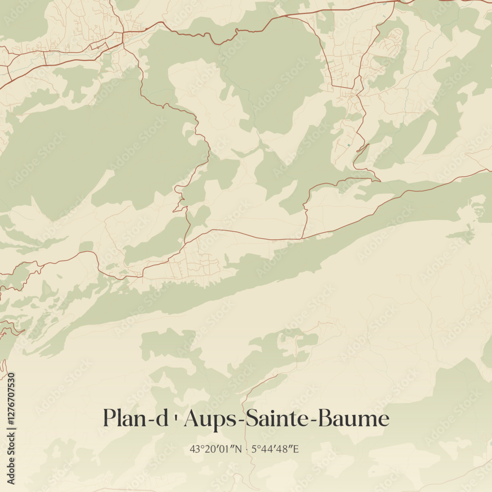 Obraz premium Vintage map of Plan-d'Aups-Sainte-Baume, France.