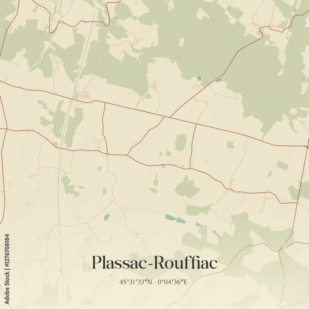 Fototapeta premium Vintage map of Plassac-Rouffiac, France.