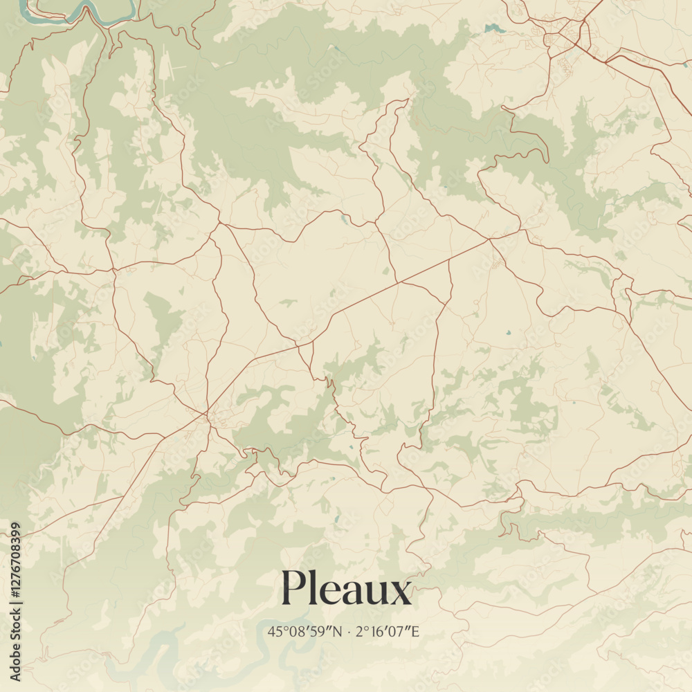 Fototapeta premium Vintage map of Pleaux, France.