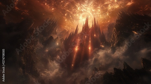 Wallpaper Mural Fiery volcanic landscape with ominous castle. Torontodigital.ca
