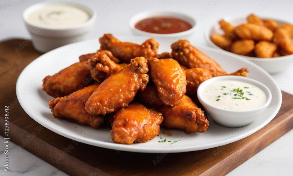 Deliciously Crispy Chicken Wings Served with Dipping Sauces Deliciously Crispy Chicken Wings Served with Dipping Sauces