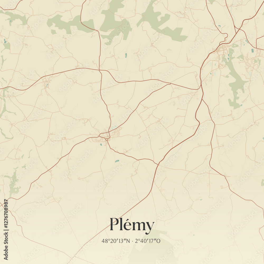 Fototapeta premium Vintage map of Plémy, France.