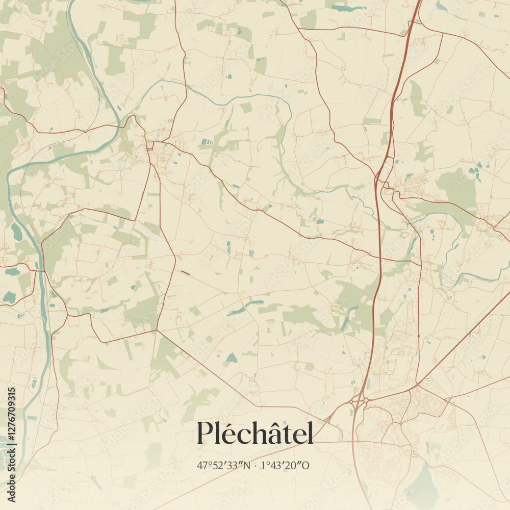 Obraz premium Vintage map of Pléchâtel, France.