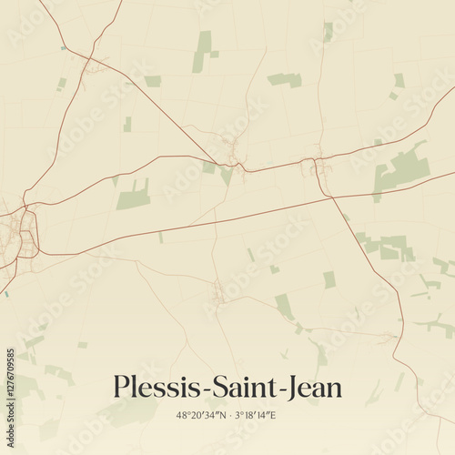 Vintage map of Plessis-Saint-Jean, France.