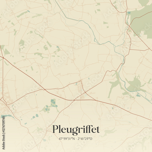 Vintage map of Pleugriffet, France.