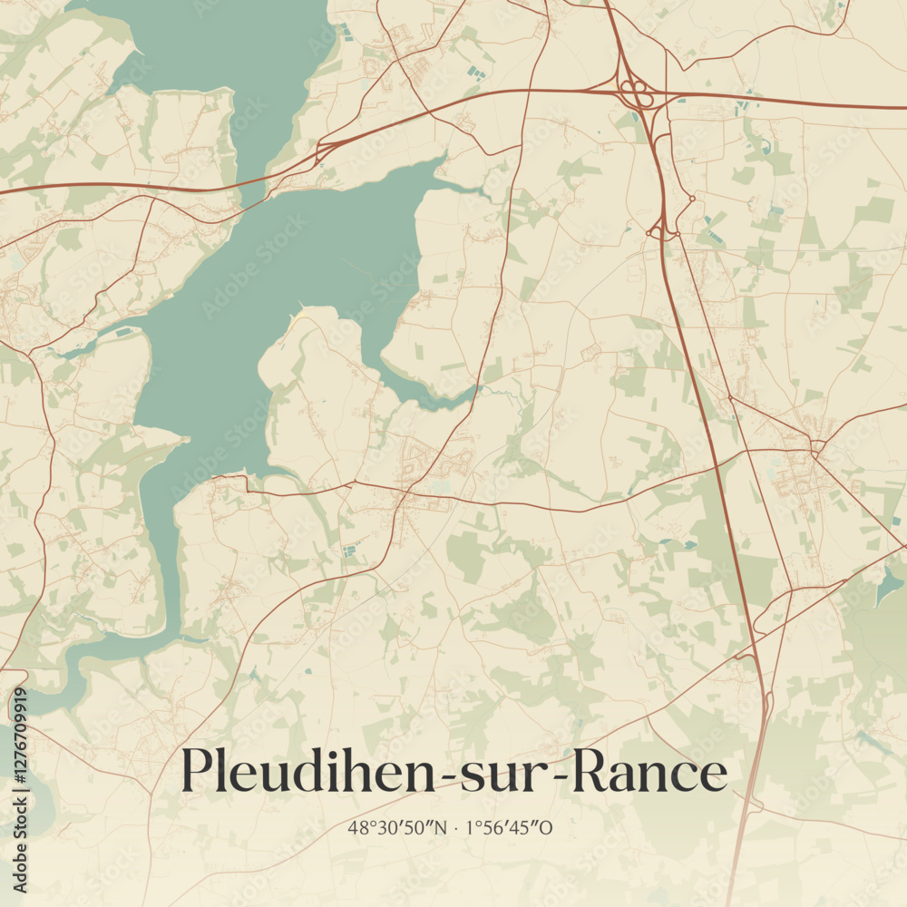 Fototapeta premium Vintage map of Pleudihen-sur-Rance, France.