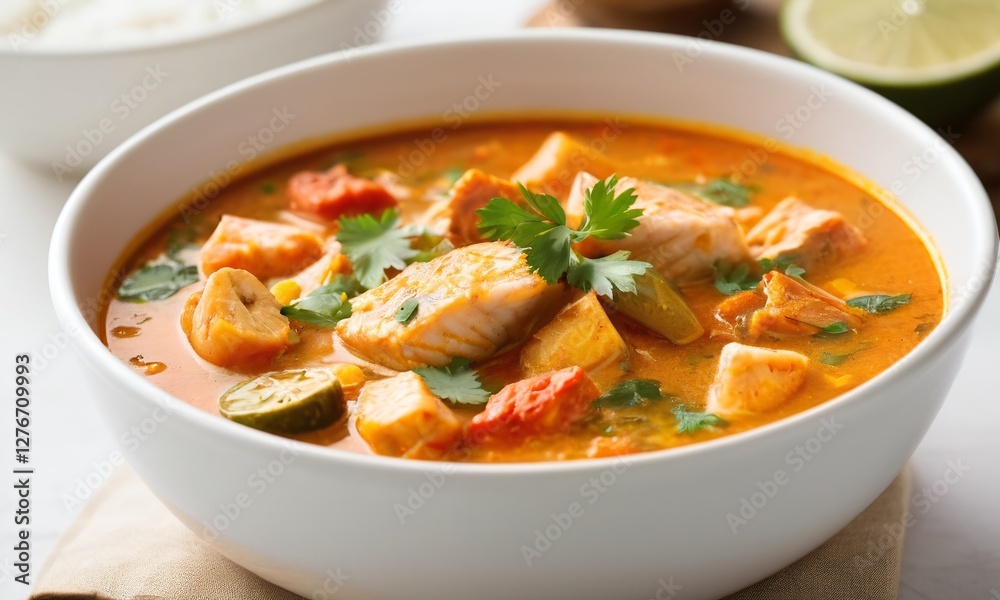 Delicious seafood soup with vibrant ingredients and fresh herbs Delicious seafood soup with vibrant ingredients and fresh herbs