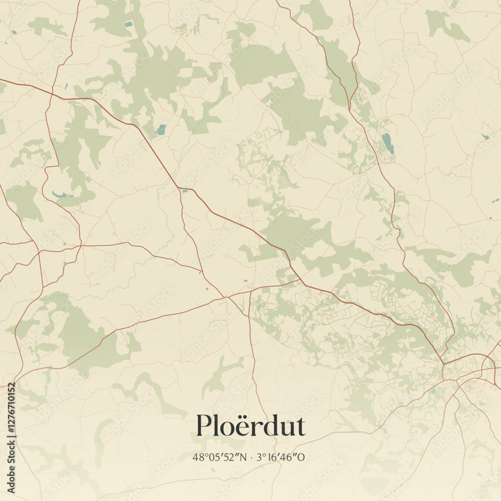 Naklejka premium Vintage map of Ploërdut, France.