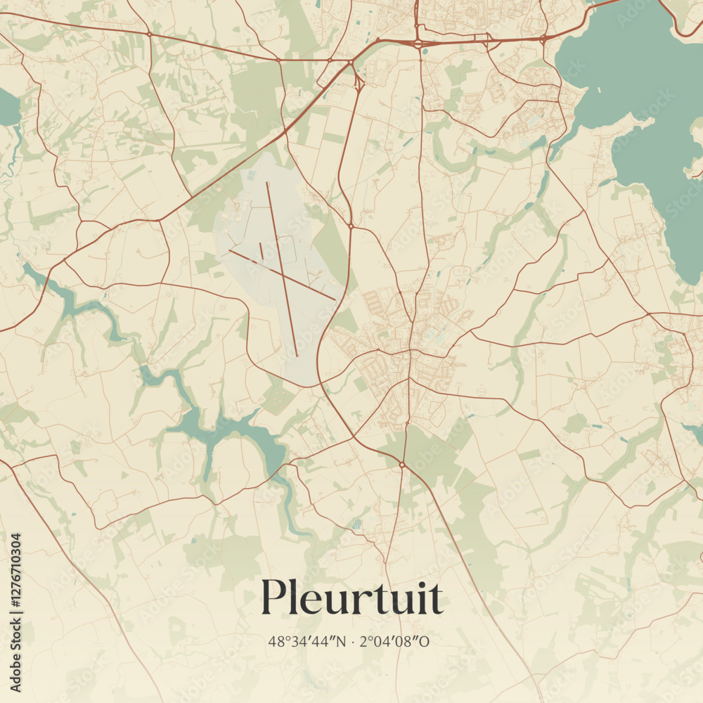 Fototapeta premium Vintage map of Pleurtuit, France.