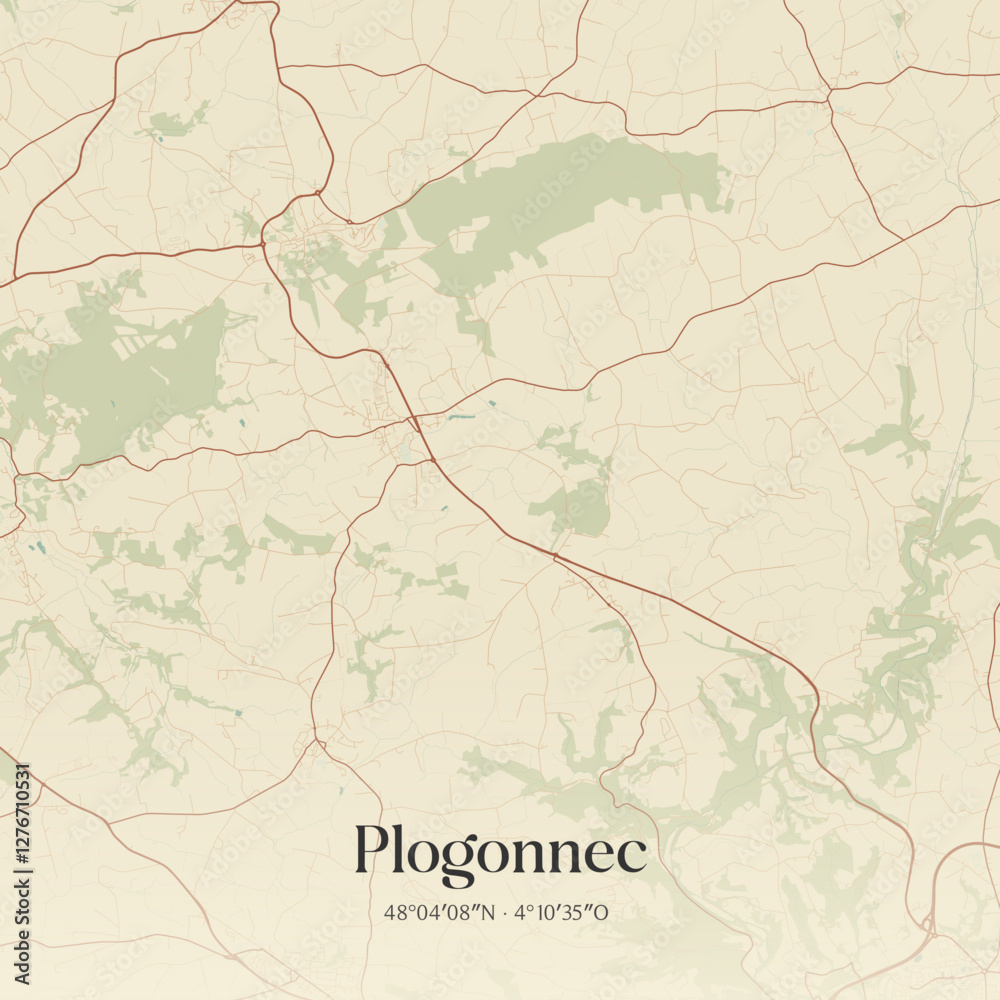 Fototapeta premium Vintage map of Plogonnec, France.