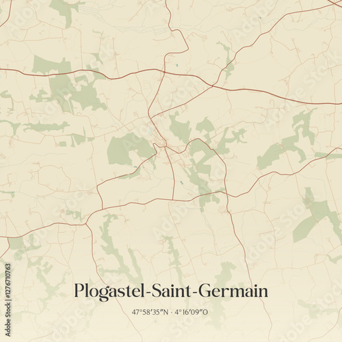 Vintage map of Plogastel-Saint-Germain, France.