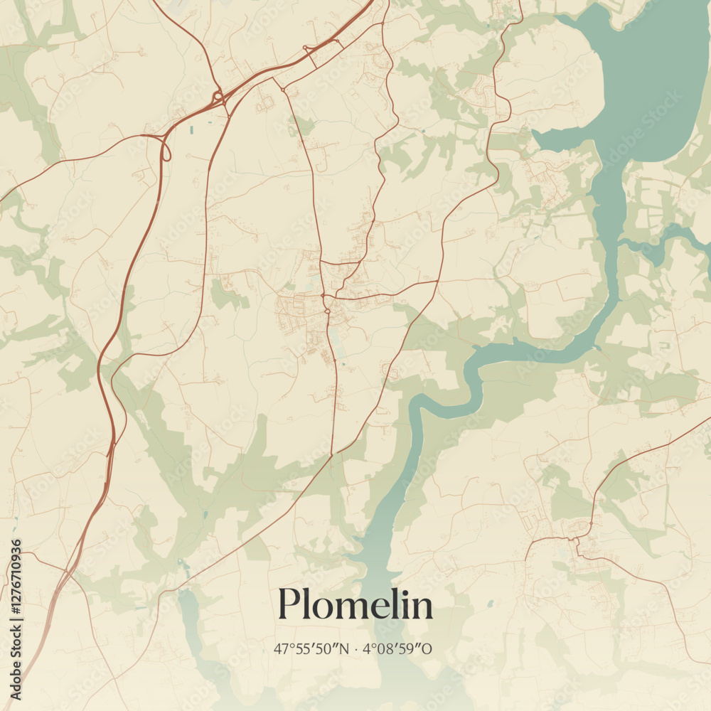 Obraz premium Vintage map of Plomelin, France.