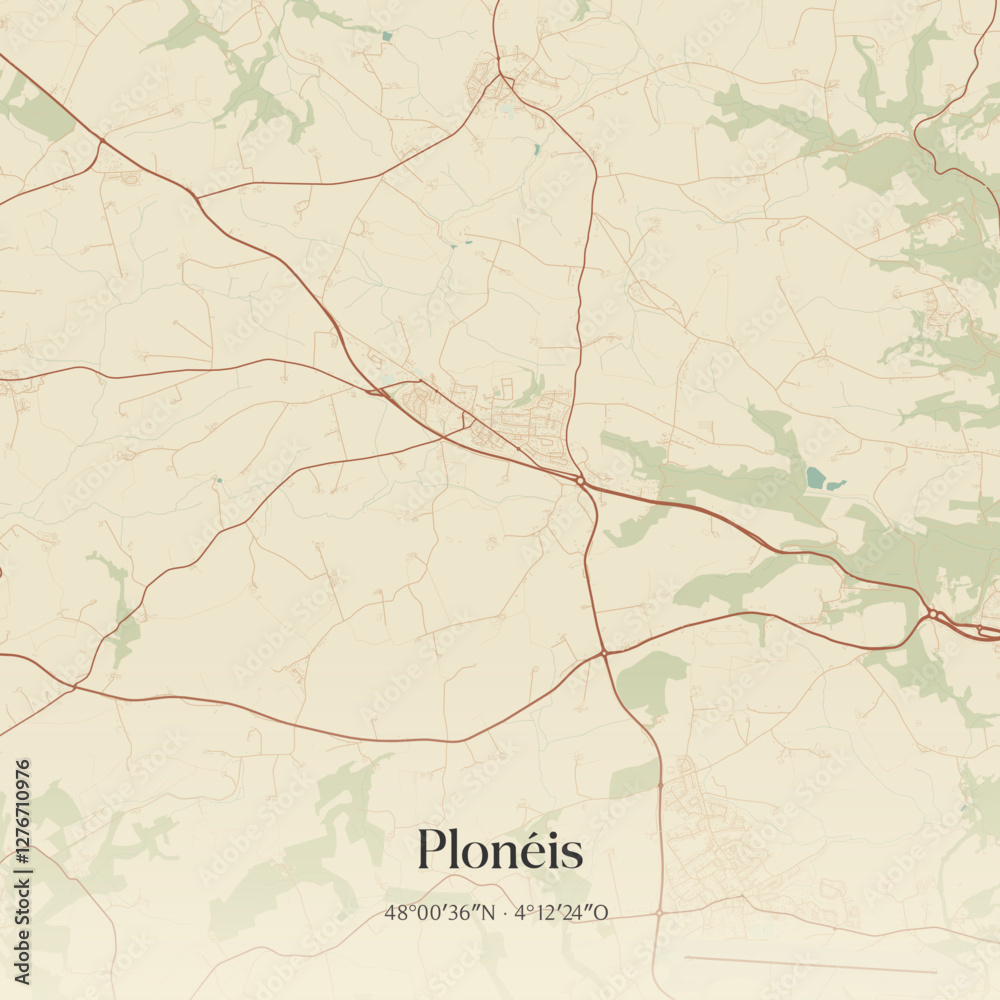 Fototapeta premium Vintage map of Plonéis, France.
