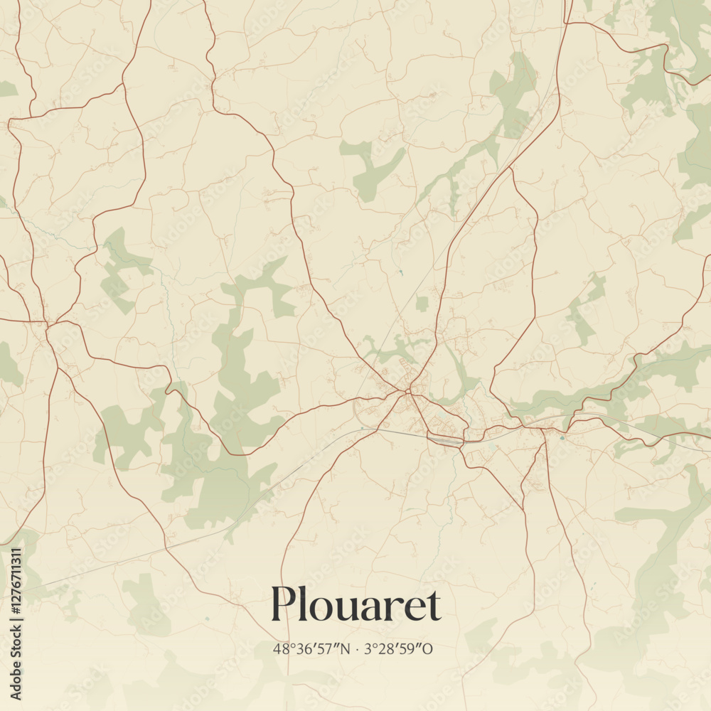 Fototapeta premium Vintage map of Plouaret, France.