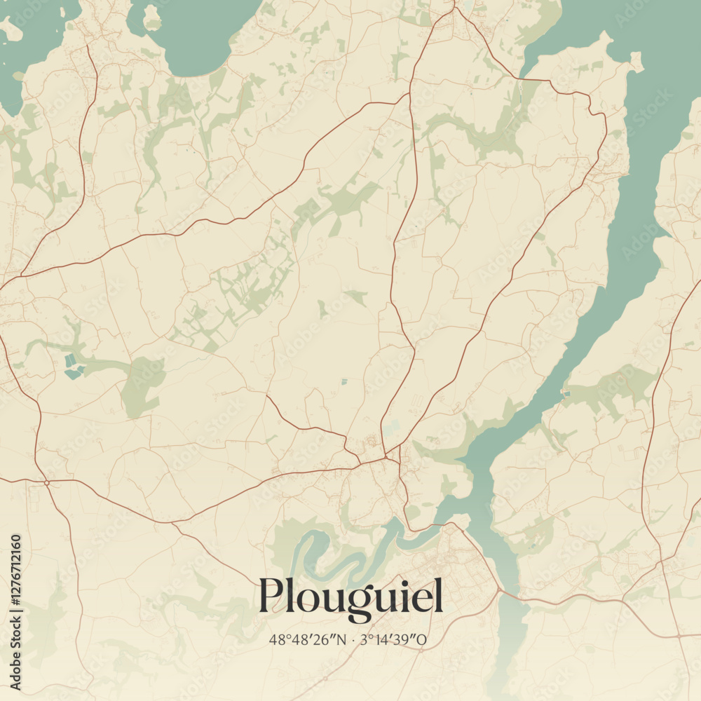 Fototapeta premium Vintage map of Plouguiel, France.