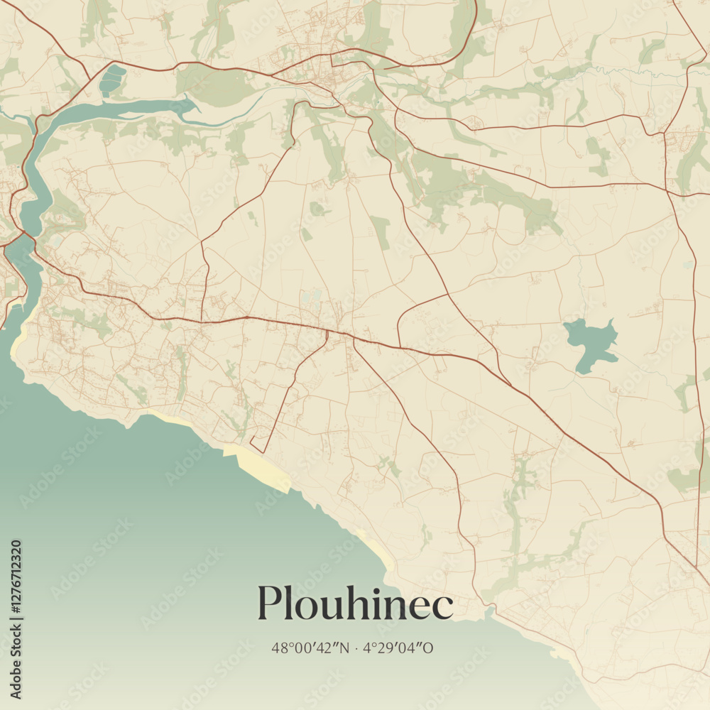 Fototapeta premium Vintage map of Plouhinec, France.