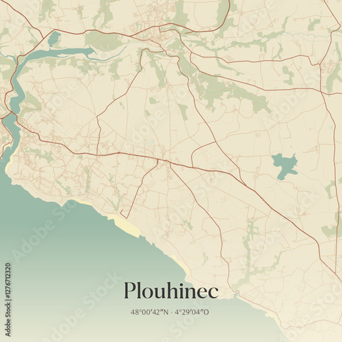 Vintage map of Plouhinec, France.