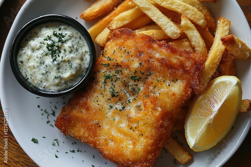 Delicious crispy fish and chips delight british pub food photography casual dining close-up culinary experience photo