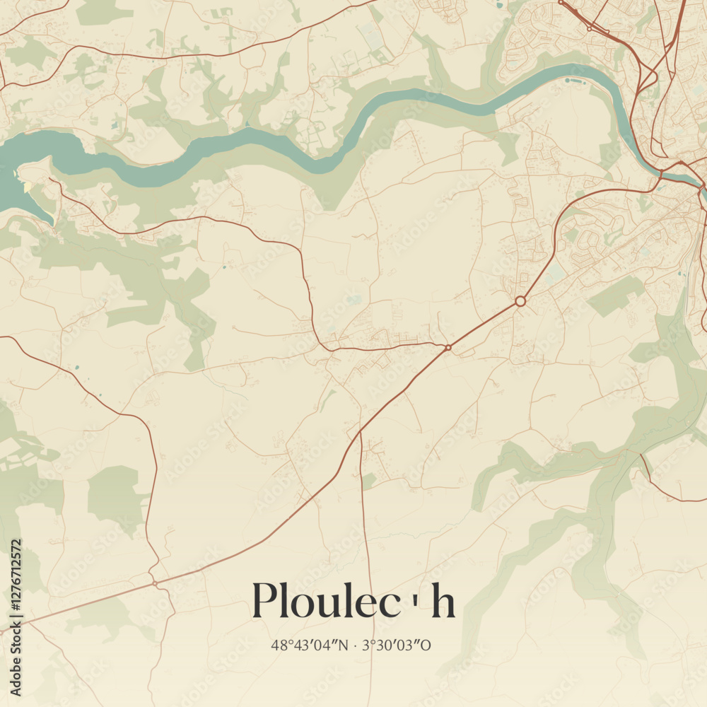Fototapeta premium Vintage map of Ploulec'h, France.
