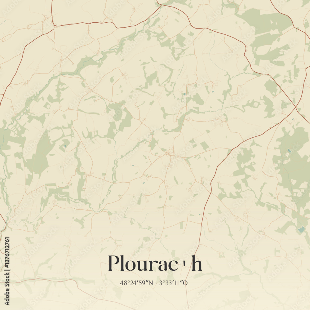 Obraz premium Vintage map of Plourac'h, France.