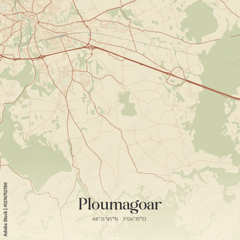 Obraz premium Vintage map of Ploumagoar, France.