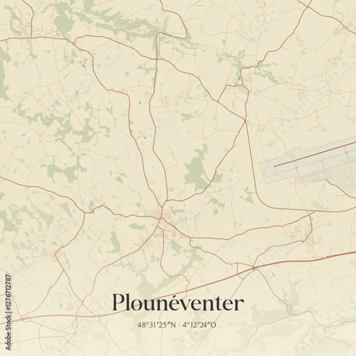 Vintage map of Plounéventer, France.