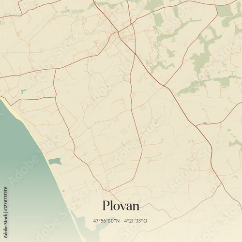 Vintage map of Plovan, France.