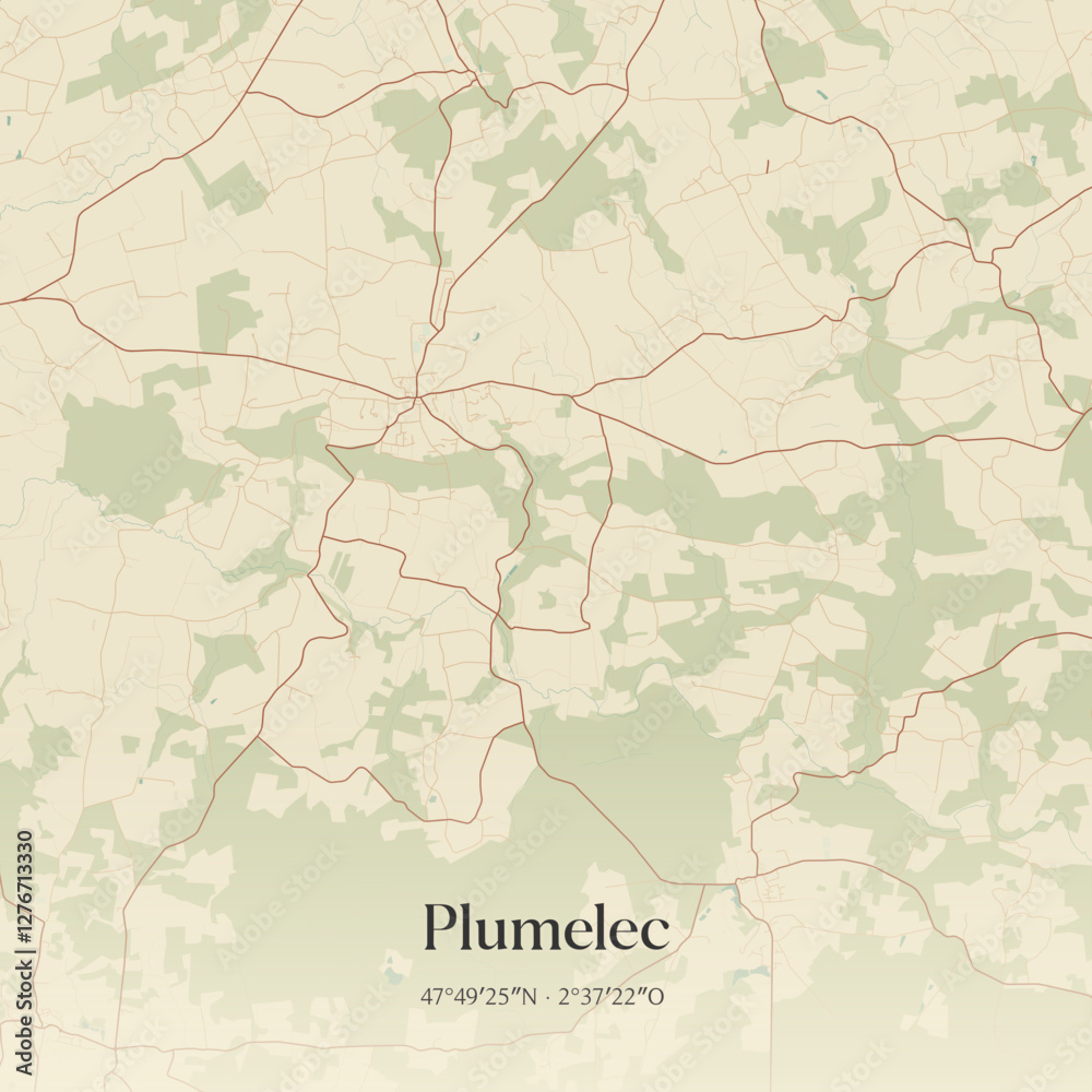 Fototapeta premium Vintage map of Plumelec, France.
