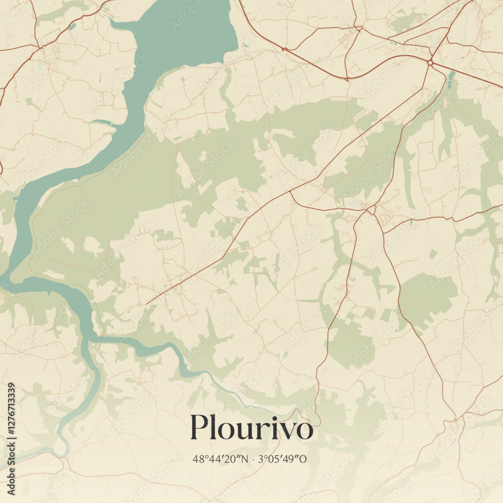Obraz premium Vintage map of Plourivo, France.