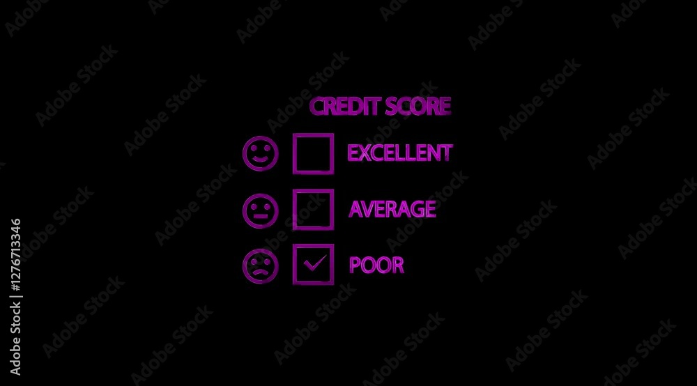Glowing Emoji Credit Score Review on Square Check List animation on black color background.