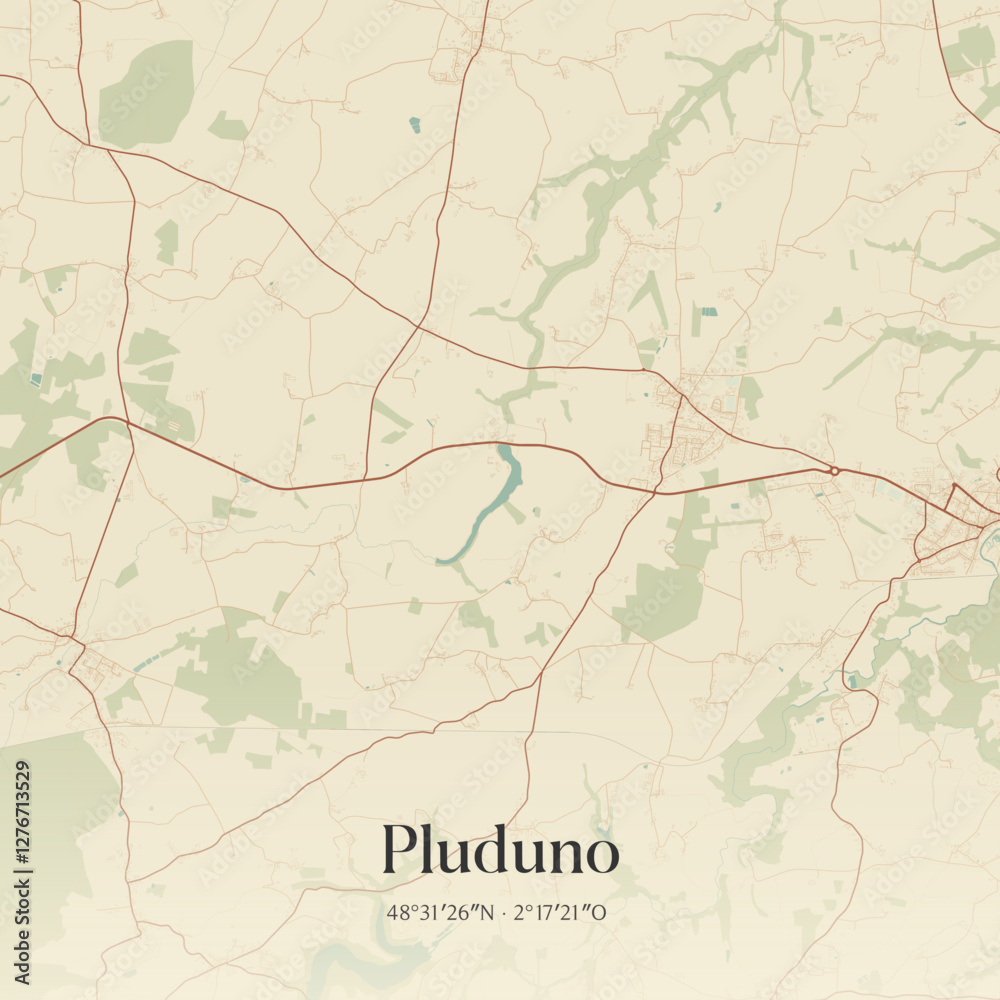 Fototapeta premium Vintage map of Pluduno, France.