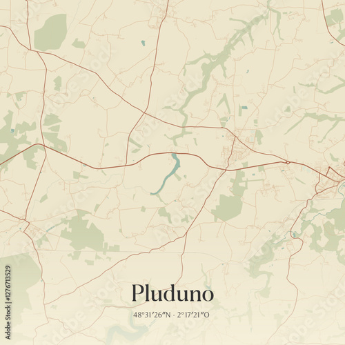 Vintage map of Pluduno, France.