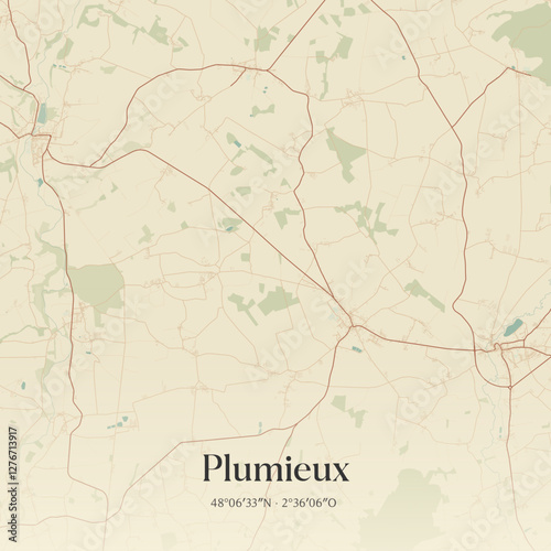 Vintage map of Plumieux, France.