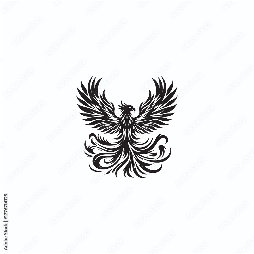 Obraz premium Elegant Black Phoenix Tattoo Design – Symbol of Rebirth & Strength
