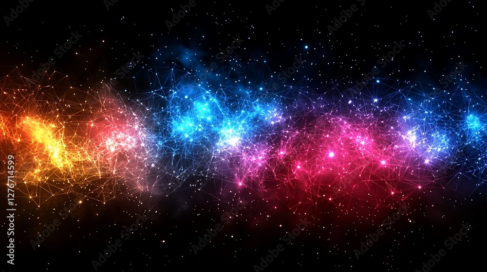 Colorful cosmic nebula with vibrant stars and connections in a dark space Colorful cosmic nebula with vibrant stars and connections in a dark space