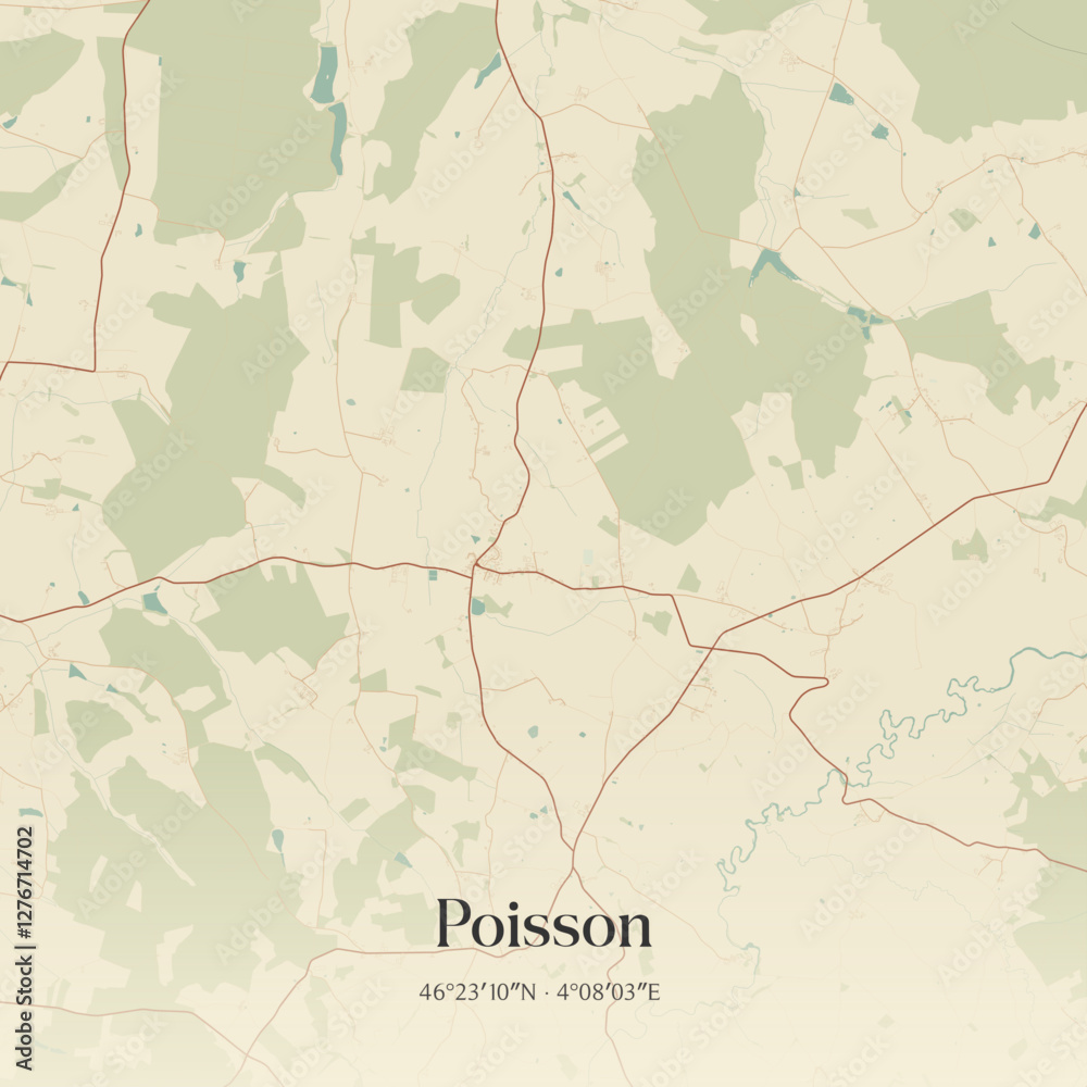 Obraz premium Vintage map of Poisson, France.