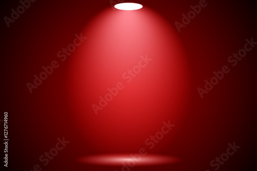 Red spot light studio room or stage background, 3d empty soft smooth blur backdrop like in a room with spot lights shining on the floor or on the stage, vector illustration design for product display