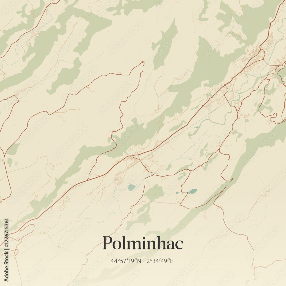 Fototapeta premium Vintage map of Polminhac, France.