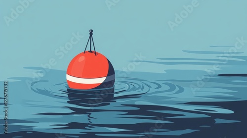 Vector icon of a fishing buoy floating on water. 