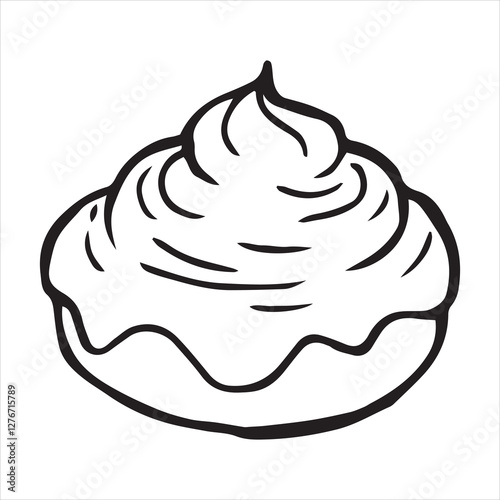 homemade dessert with whipped cream. vector illustration in doodle style
