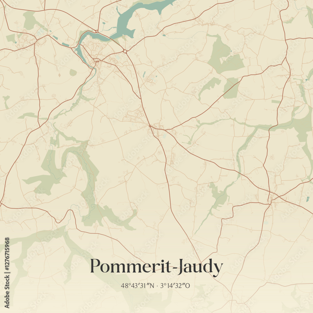 Fototapeta premium Vintage map of Pommerit-Jaudy, France.