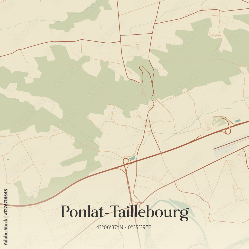 Obraz premium Vintage map of Ponlat-Taillebourg, France.