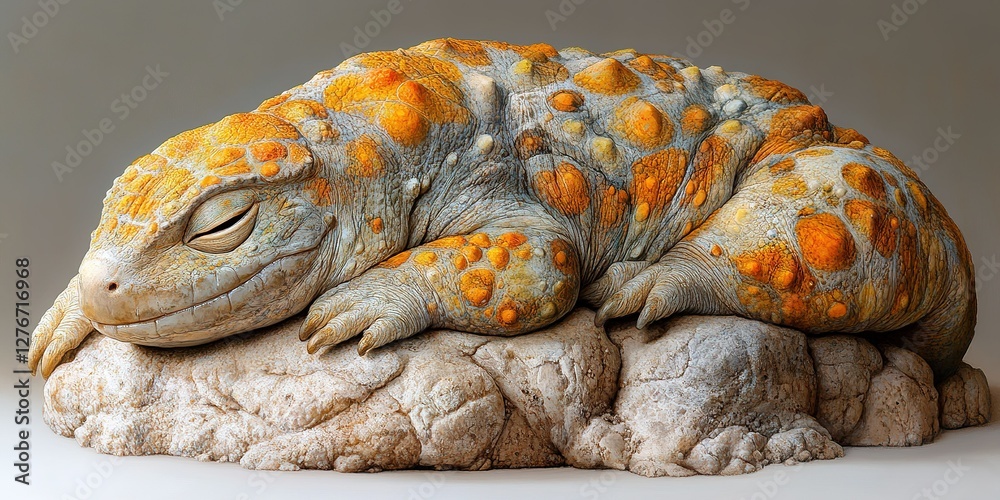 Obraz premium Vibrant amphibian resting on a textured surface in a serene display of nature's artistry