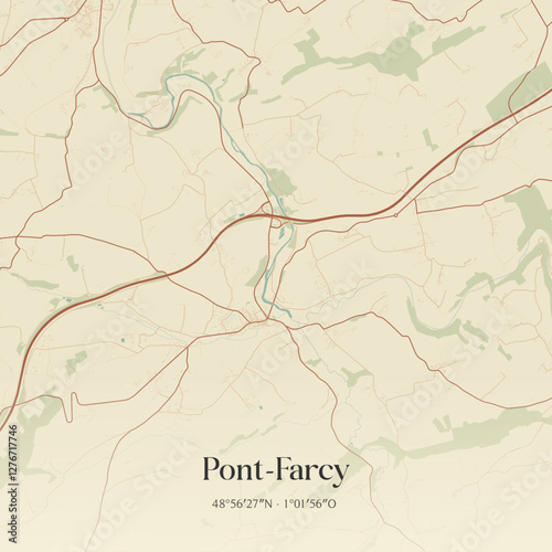 Vintage map of Pont-Farcy, France.