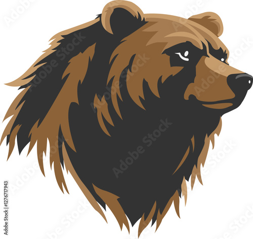 Bear logo in brown and dark colors vector, bear head image patch, chevron, print.