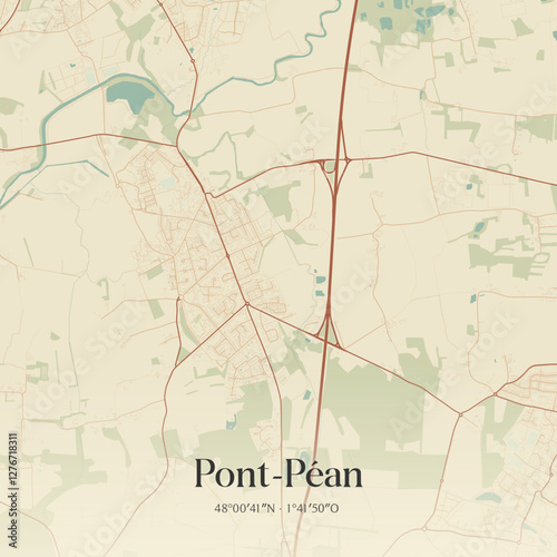 Vintage map of Pont-Péan, France.