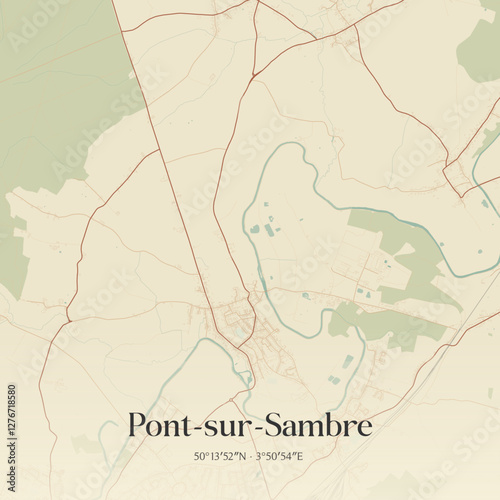 Vintage map of Pont-sur-Sambre, France.